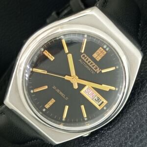 Vintage 1974 Citizen Automatic Mens Silver Watch W/daydate & Gold accents